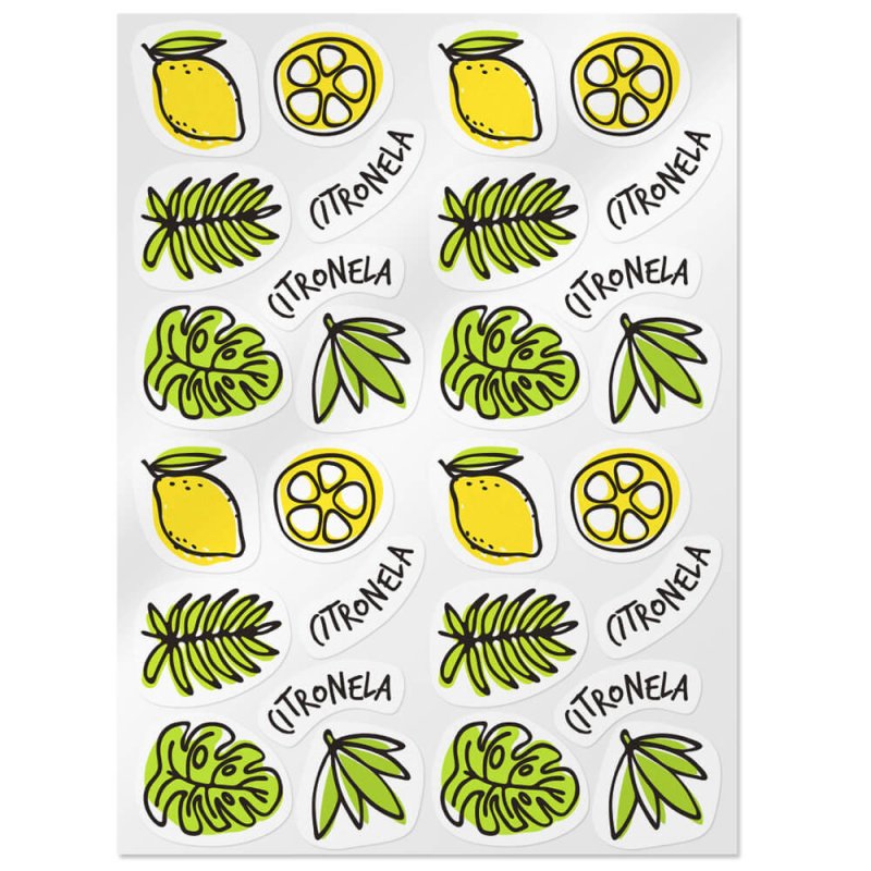 En Gran Velada puedes comprar pegatinas para packaging, como este modelo de citronela con fondo transparente. ¡Calidad y buen pr