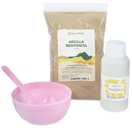 Kit básico con 2 ingredientes y los utensilios para hacer mascarillas de arcilla bentonita en casa. ¡Muy fácil de usar! A la ven