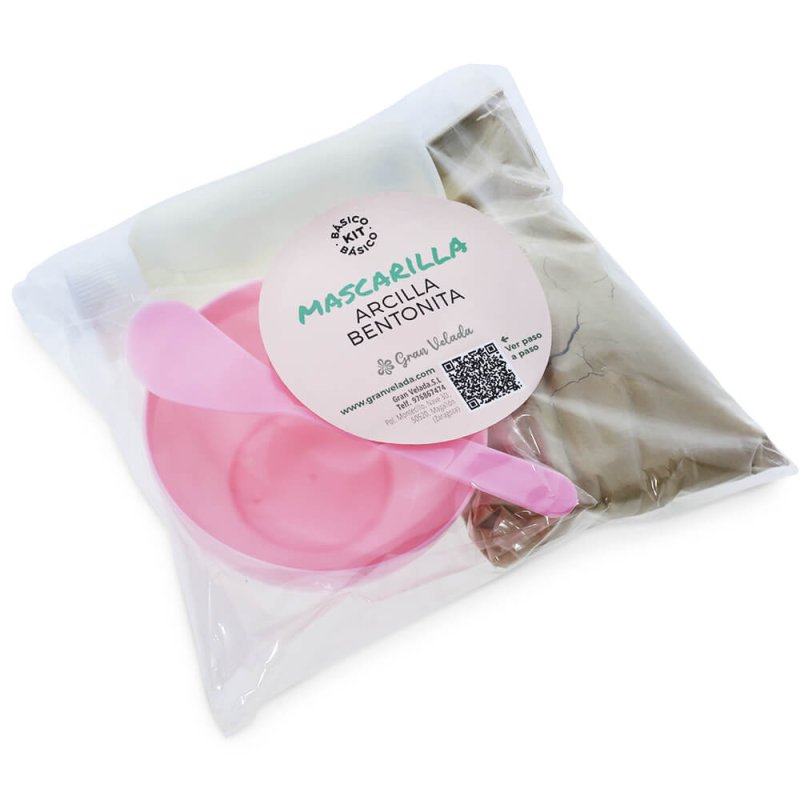 Kit básico con 2 ingredientes y los utensilios para hacer mascarillas de arcilla bentonita en casa. ¡Muy fácil de usar! A la ven