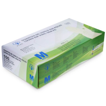 Caja de 100 unidades de guantes de vinilo talla M. Impermeables y flexibles, no contienen latex. Son guantes de vinilo sin talvo