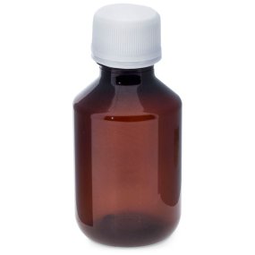 Garrafa plastico ambar de 100 ml tampa rosca branca e selada