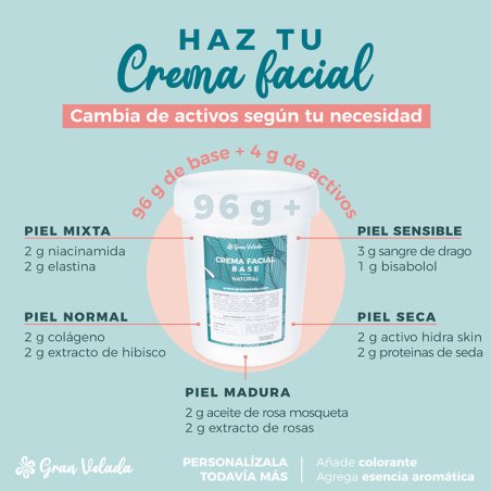 En Gran Velada puedes comprar base natural para hacer crema facial. Es vegana y libre de parabenos. Lista para enriquecer con ac