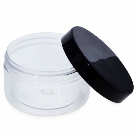 Descubre el tarro 100 ml transparente con tapa negra en Gran Velada. Ideal para cremas, exfoliantes y más. ¡Compra ahora! - Cómo