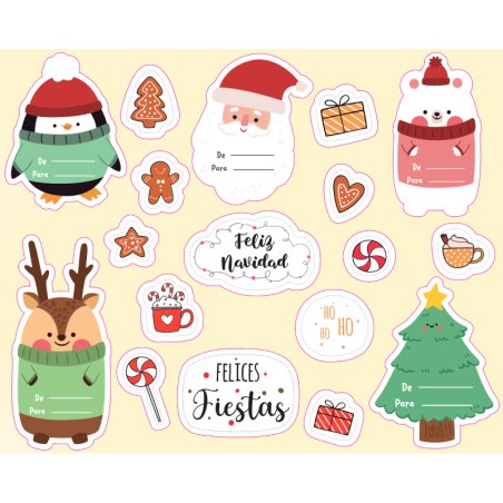 En Gran Velada puedes comprar pegatinas de Navidad, como este mix, ideal para el packaging de tus detalles. Amplio catálogo. ¡Ca