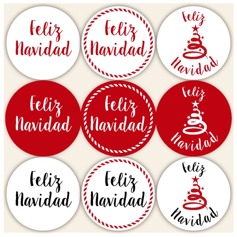 En Gran Velada puedes comprar pegatinas para packaging, como este modelo redondo de Feliz Navidad. Amplio catálogo de pegatinas.