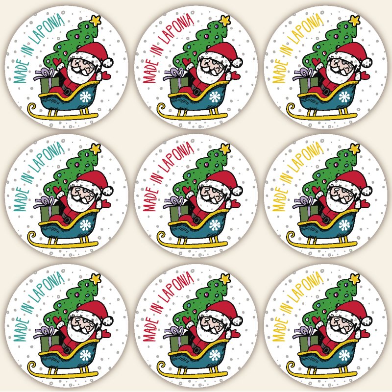 En Gran Velada puedes comprar pegatinas, como este modelo de Navidad de Papá Noel "Hecho en Laponia". Amplio catálogo. Envíos rá