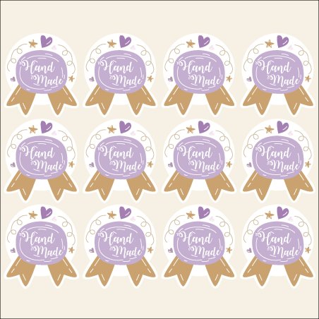 Pegatinas para packaging, como este modelo "Insignia Hand Made". Amplia variedad y venta por mayor y menor. ¡Compra con envíos r