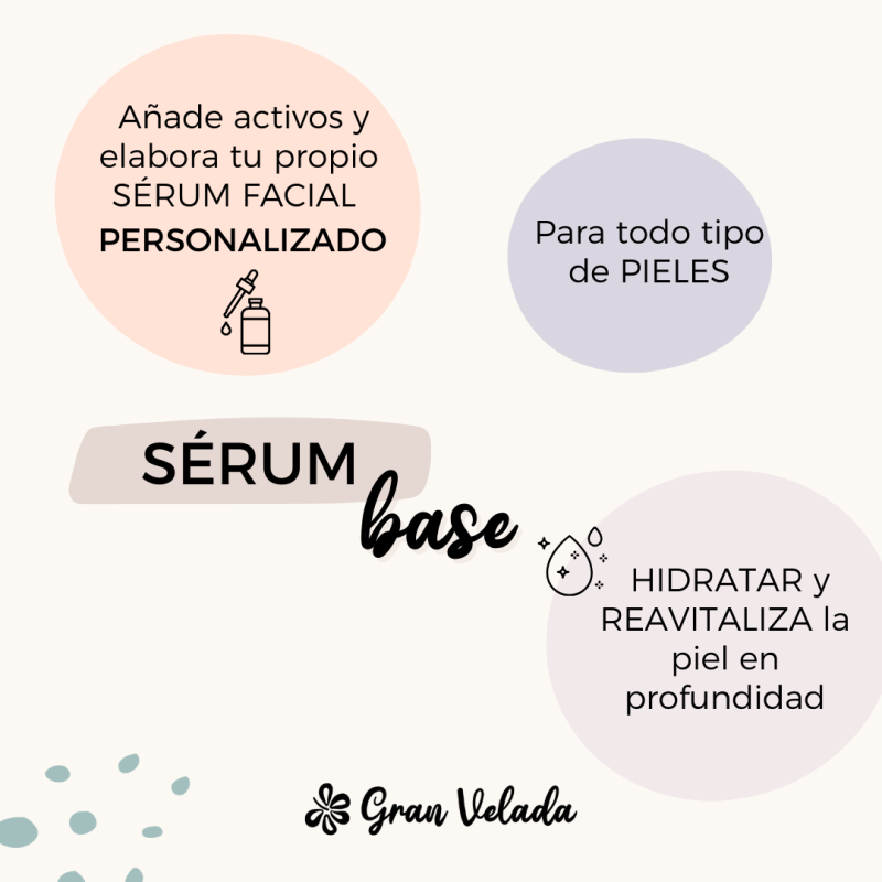 Descubre el sérum base en Gran Velada. Personalízalo con activos hidrosolubles para una piel hidratada y revitalizada. ¡Compra y