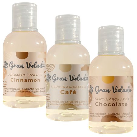 Pack ahorro de esencias gourmet en Gran Velada. Fragancias de chocolate, café y canela para cosméticos y ambientadores. ¡Compra 
