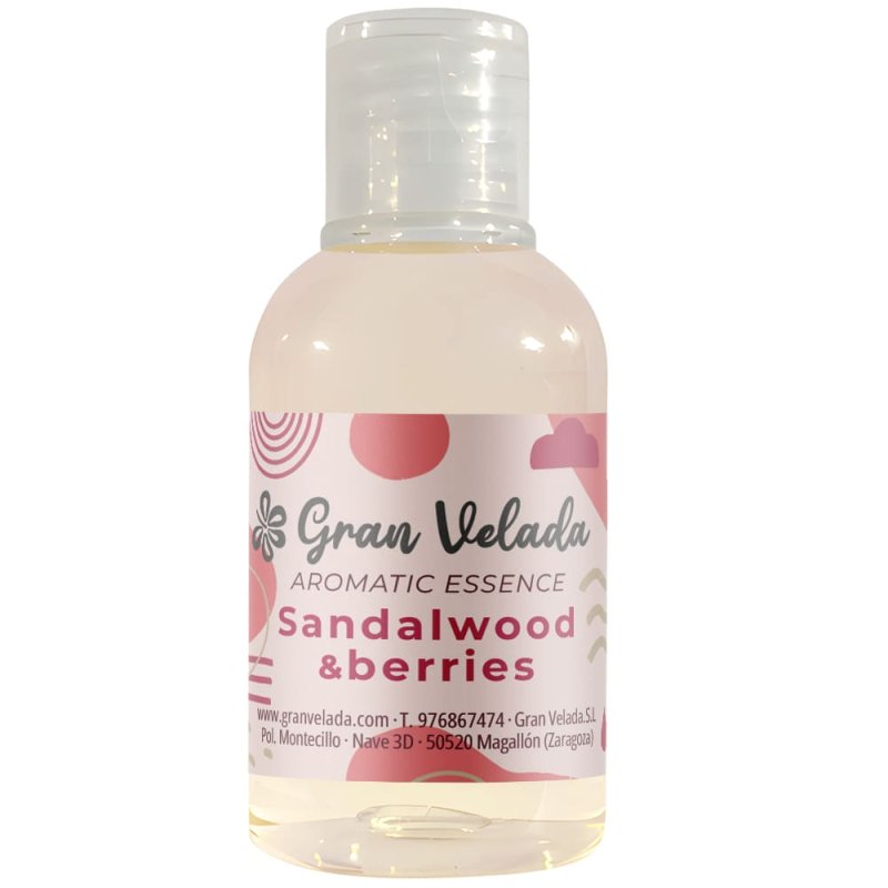 Compra esencia aromática Sándalo y Frutos Rojos en Gran Velada. Fragancia cálida y dulce con notas amaderadas y frutales, ideal 