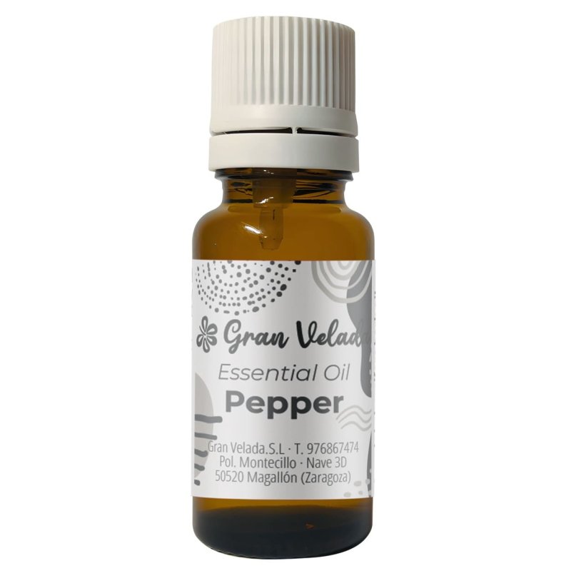 En Gran Velada puedes comprar aceite esencial de pimienta negra para aromaterapia y para cosmetica. Se usa para mejorar la circu