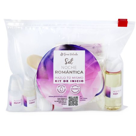 Compra el kit set noche romántica en Gran Velada. Crea una vela, un aceite de masaje y un perfume afrodisíaco. Incluye materiale