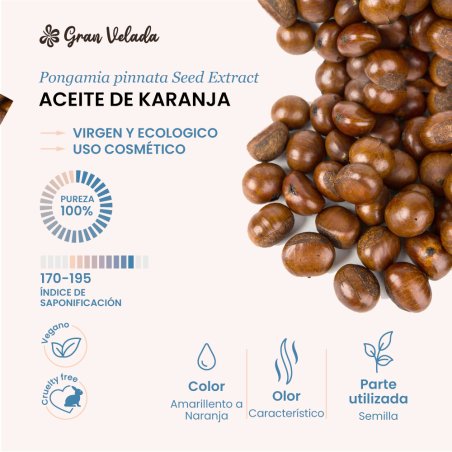 Descubre Aceite de karanja ecológico en Gran Velada. Calmante, antioxidante y protector natural para piel y cabello. ¡Compra aho