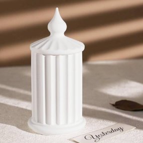 Molde pilar estriado con tapa recipiente para velas