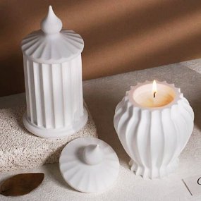 Molde recipiente estriado con tapa para velas