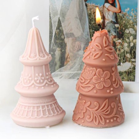 Molde arbolito de Navidad decorado en silicona, ideal para hacer velas y manualidades. Flexible, antiadherente y reutilizable. ¡