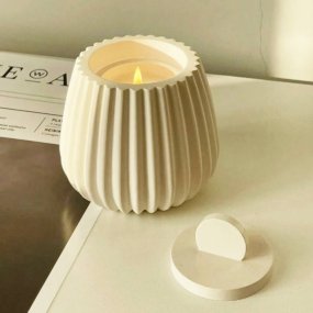Molde recipiente para velas con tapa maceta estriada