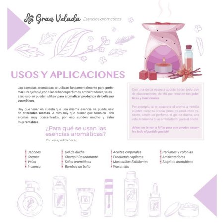 Compra esencia aromática Lavanda y Mandarina en Gran Velada. Aroma floral y cítrico, ideal para perfumes, cosméticos, jabones, v