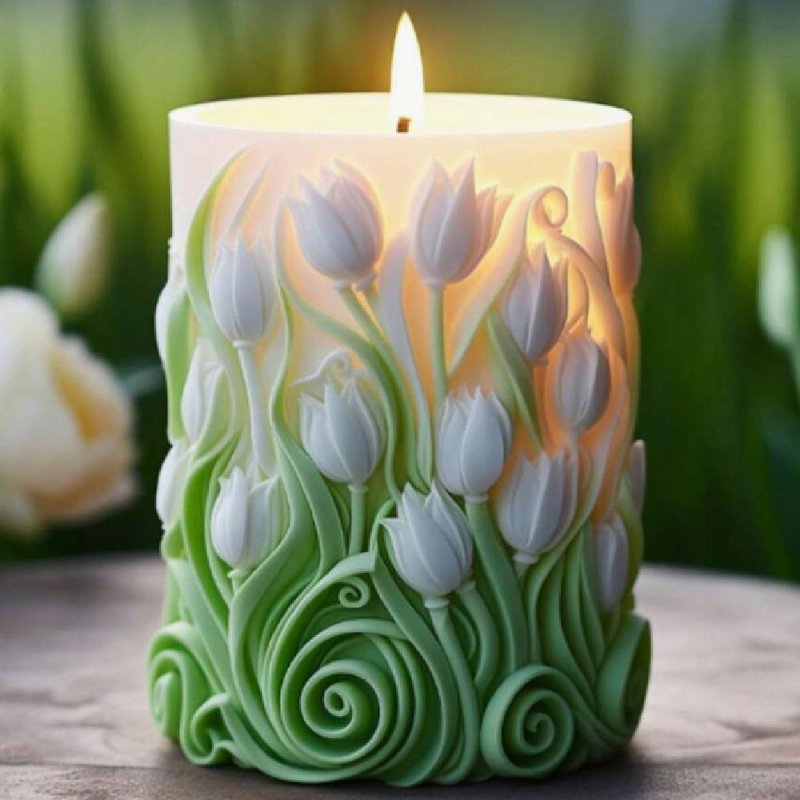 Molde cirio tulipanes de silicona. Crea velas con relieves florales elegantes y detallados. ¡Ideal para diseños artesanales en G