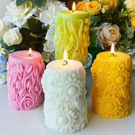 Molde cirio tulipanes de silicona. Crea velas con relieves florales elegantes y detallados. ¡Ideal para diseños artesanales en G