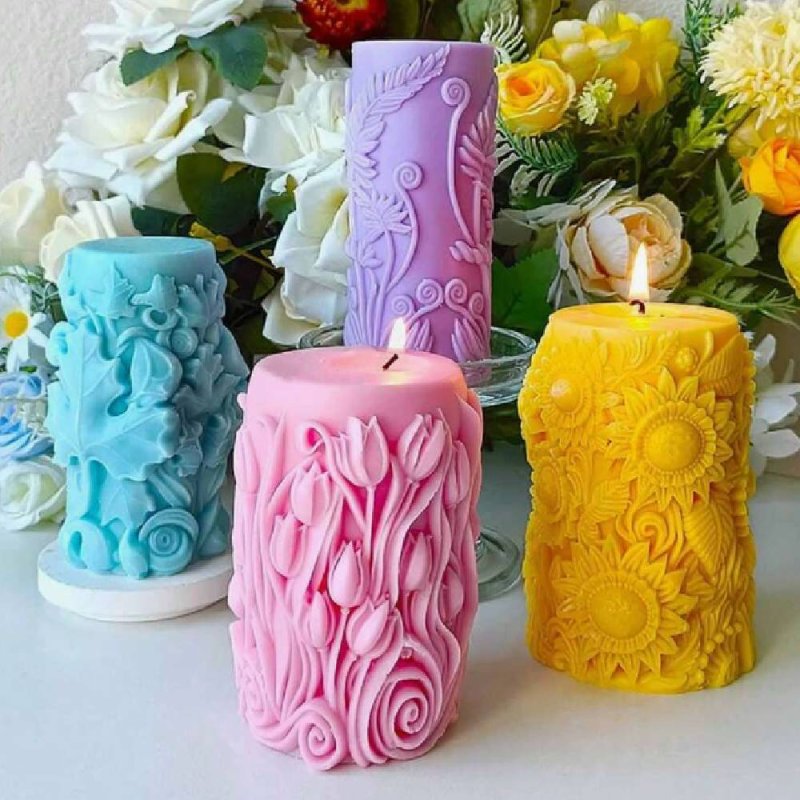 Molde cirio tulipanes de silicona. Crea velas con relieves florales elegantes y detallados. ¡Ideal para diseños artesanales en G