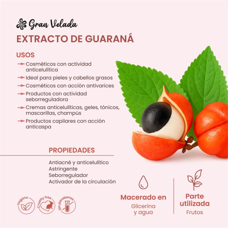 En Gran Velada puedes comprar extracto de guarana, ideal para hacer cosméticos contra la celulitis. Calidad y buen precio. Envío