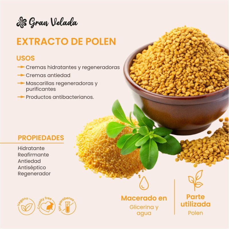 Venta de extracto de polen. Haz tus propias cremas con extracto de polen. Tienda online de materias primas para cosmética natura