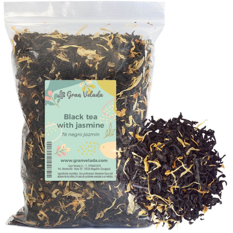 Té negro jazmín en hoja para cosmética. Antioxidante y revitalizante, ideal para infusiones y macerados. ¡Cómpralo en Gran Velad