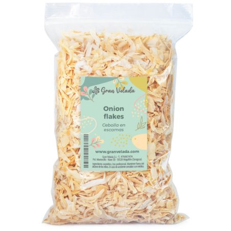 Cebolla en escamas 100% natural. Purificante y revitalizante, ideal para mascarillas y champús caseros. ¡Compra en Gran Velada! 