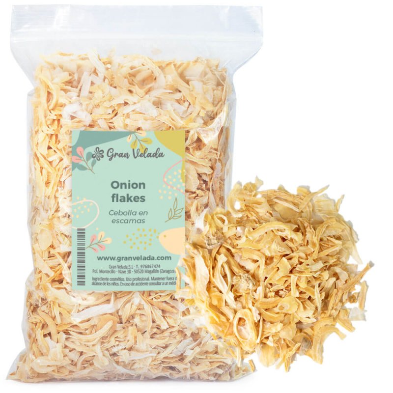 Cebolla en escamas 100% natural. Purificante y revitalizante, ideal para mascarillas y champús caseros. ¡Compra en Gran Velada! 