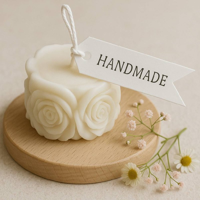 Molde en forma de mini cirio decorado con rosas. Ideal para detalles de boda o velas de regalo. - Cómo hacer Moldes para velas c