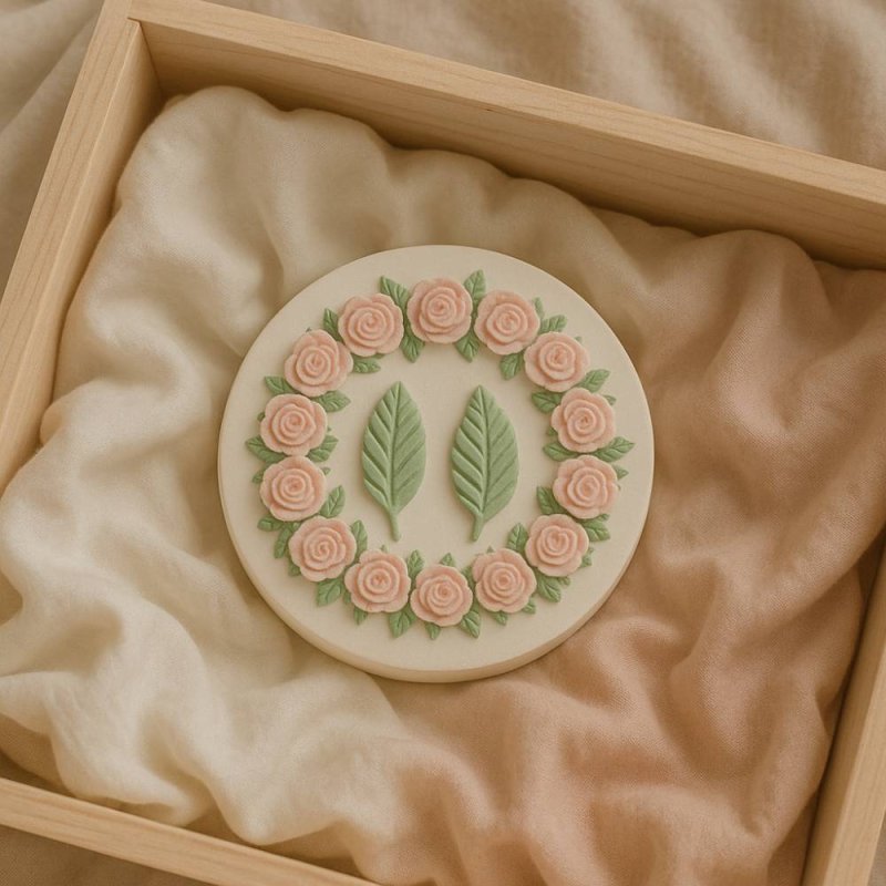 Compra molde medallón floral para cerámica perfumada en Gran Velada. Diseño de rosas y hojas, ideal para ambientadores. ¡Fácil d