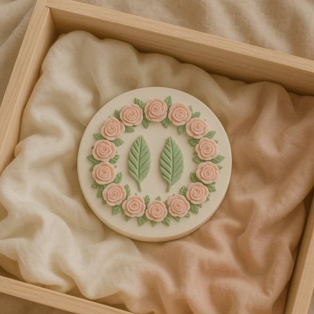 Compra molde medallón floral para cerámica perfumada en Gran Velada. Diseño de rosas y hojas, ideal para ambientadores. ¡Fácil d