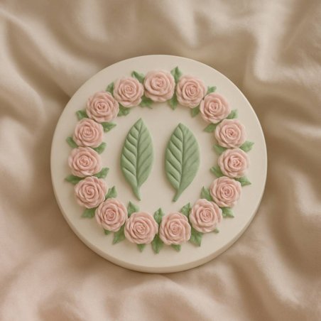 Compra molde medallón floral para cerámica perfumada en Gran Velada. Diseño de rosas y hojas, ideal para ambientadores. ¡Fácil d