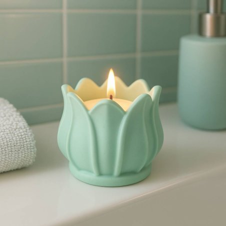 Haz recipientes para velas con el molde tulipán de Gran Velada. Silicona flexible, fácil de desmoldar, ideal para cemento, resin
