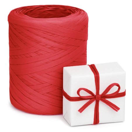 Rollo de cinta de rafia de color rojo, perfecta para hacer coquetos lazos, decorar regalos y detalles de comunion. Puedes compra