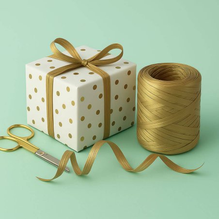 Comprar en Gran Velada cinta de rafia metalizada dorada, ideal para hacer lazos y decorar regalos y detalles de boda. Envios rap