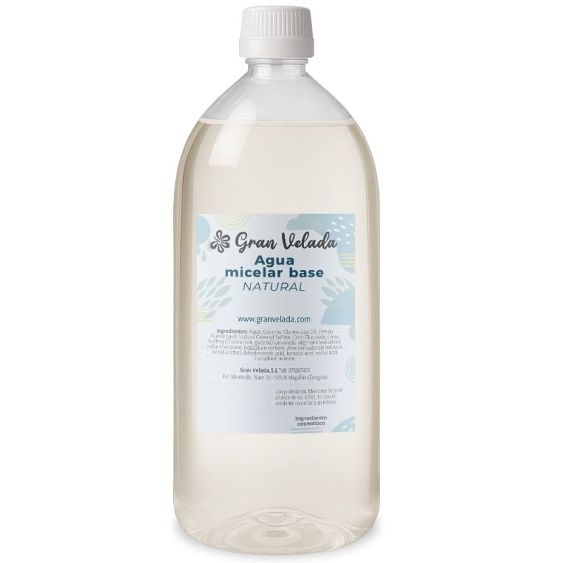 Compra agua micelar base natural al por mayor en Gran Velada. Neutra y personalizable, apta para todo tipo de pieles. Fácil de e