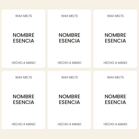 Compra etiquetas para wax melts en Gran Velada. Personalizables, resistentes y elegantes. Ideales para dar un toque profesional 
