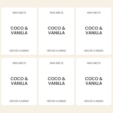 Compra etiquetas para wax melts en Gran Velada. Personalizables, resistentes y elegantes. Ideales para dar un toque profesional 