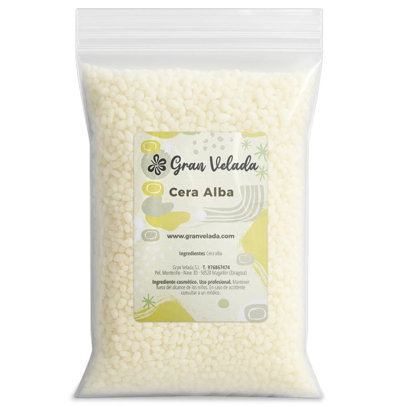 Cera alba pura utilizada como emulsionante natural para dar consistencia a los cosméticos, es un buen emoliente que hidrata y pr