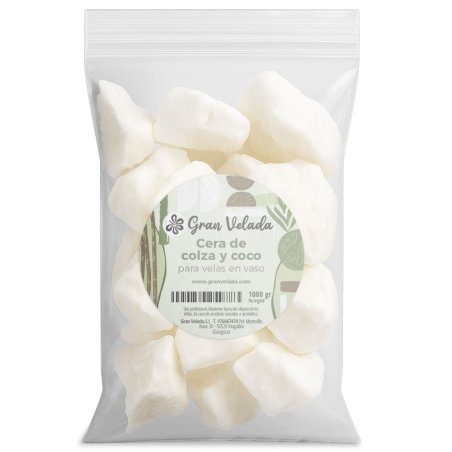 Cera de colza con coco para hacer velas en vaso con acabado liso. Es 100% vegetal y admite mucha cantidad de esencia. ¡Fácil de 