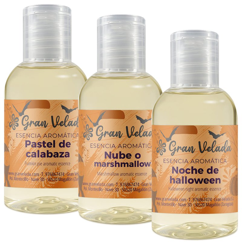Compra pack ahorro esencias halloween en Gran Velada. Incluye tres fragancias para jabones, velas y cosméticos DIY. ¡Perfecto pa