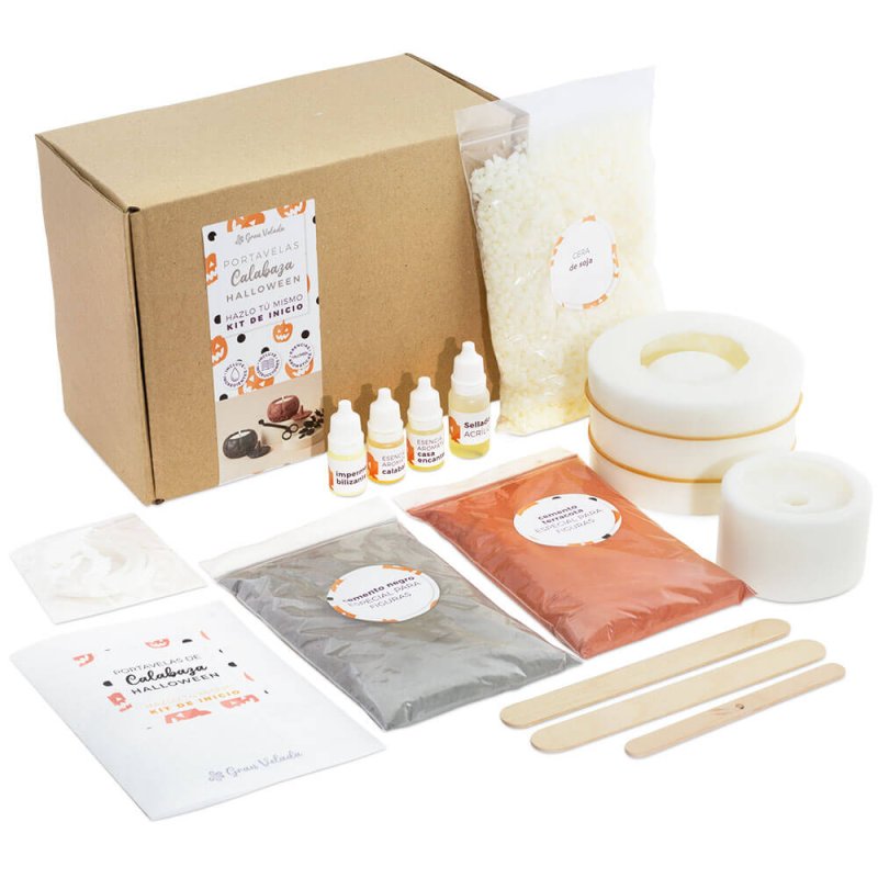 Kit como hacer portavelas de calabaza para Halloween. Crea y perfuma 2 portavelas DIY con esencia temática. ¡Todo incluido en Gr