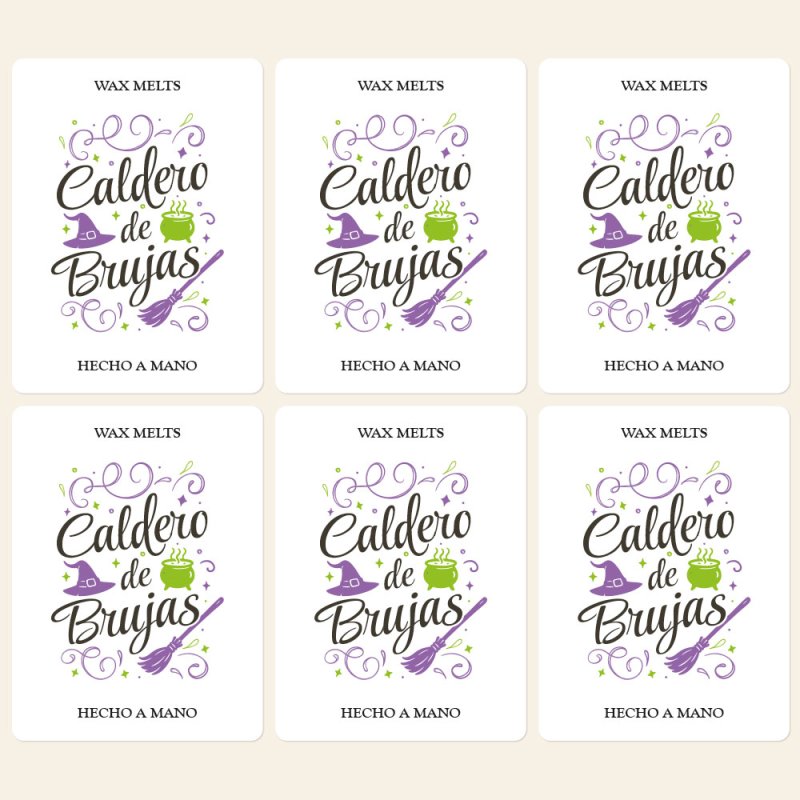 Diseños Halloween en colores vivos para decorar wax melts. Pegatinas adhesivas resistentes, fáciles de aplicar y con acabado pro