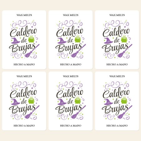 Diseños Halloween en colores vivos para decorar wax melts. Pegatinas adhesivas resistentes, fáciles de aplicar y con acabado pro