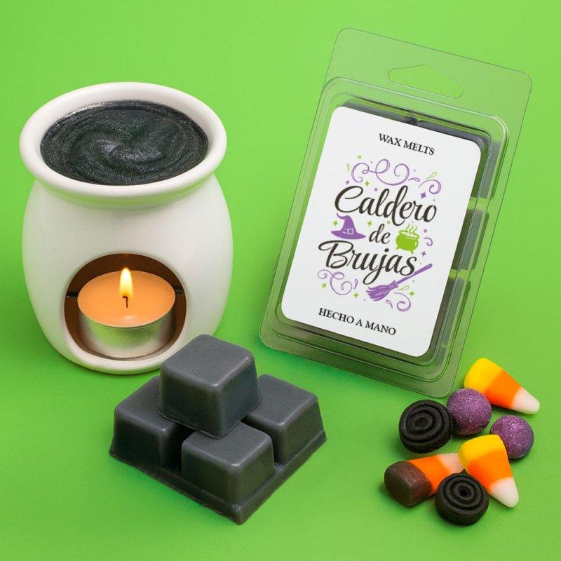 Diseños Halloween en colores vivos para decorar wax melts. Pegatinas adhesivas resistentes, fáciles de aplicar y con acabado pro