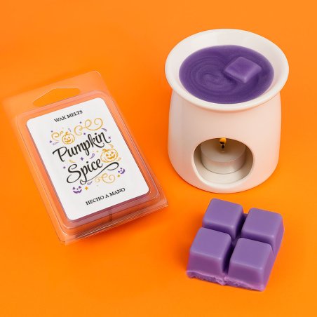 Pack de 6 pegatinas “Pumpkin Spice” para wax melts. Diseño Halloween atractivo y profesional, perfecto para decorar clamshells y