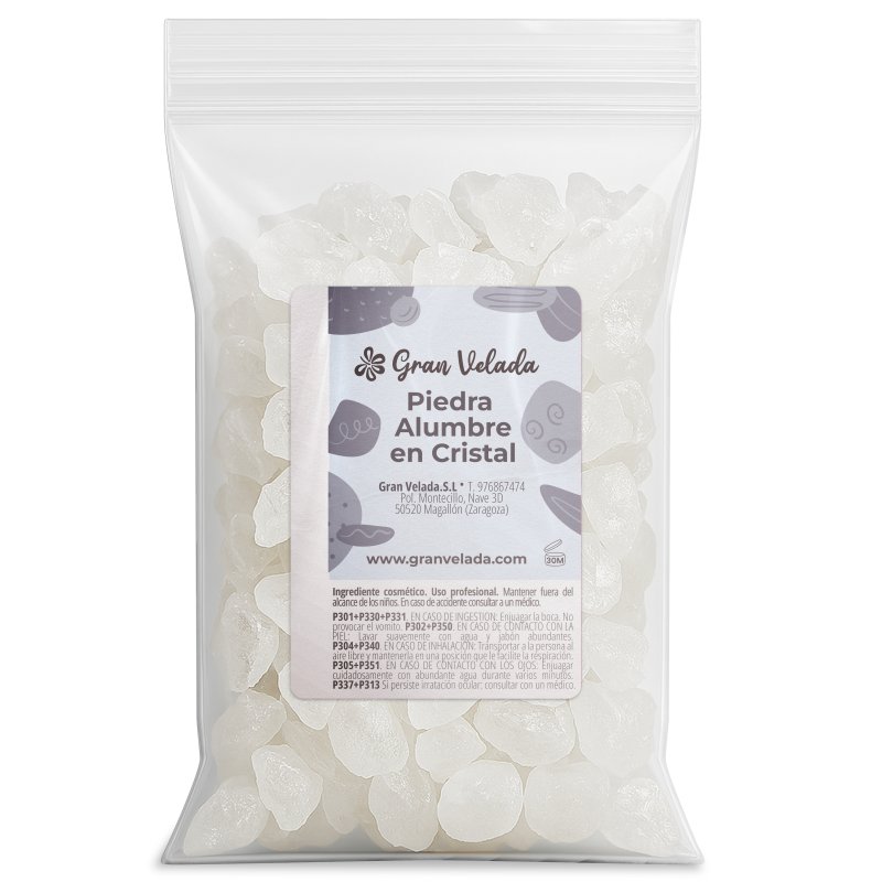 Compra piedra de alumbre en cristales en Gran Velada. Ideal para desodorantes naturales y cuidados post-depilación. Natural y ef