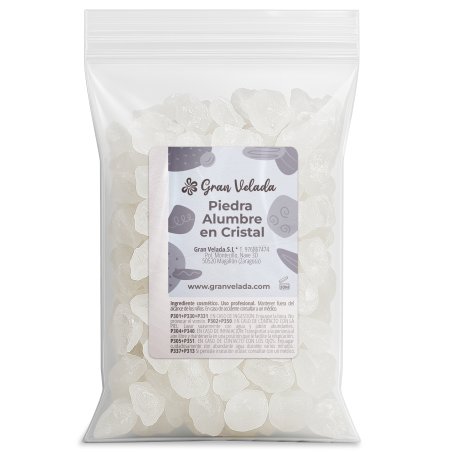 Compra piedra de alumbre en cristales en Gran Velada. Ideal para desodorantes naturales y cuidados post-depilación. Natural y ef